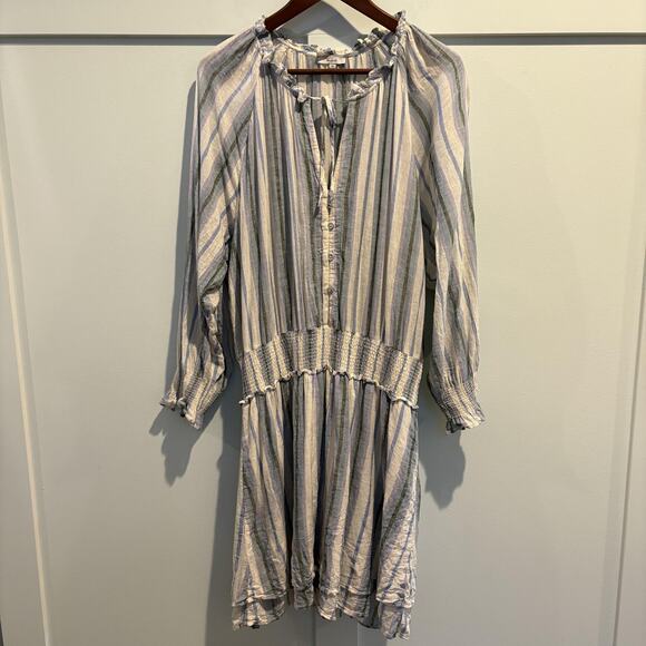 Rails Dress Womens XL Blue Purple Catania Stripe Crystal Smocked Ruffle Boho - Picture 1 of 16
